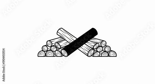 A pile of stacked logs, with one dark log crossing over others