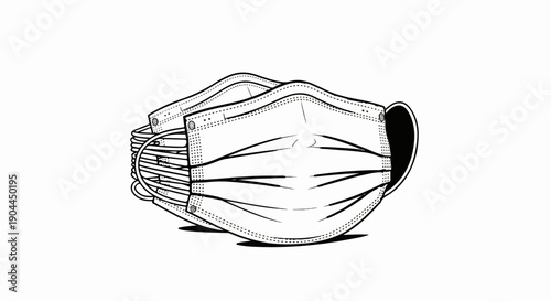 A pile of protective masks, black ink illustration, on a white background