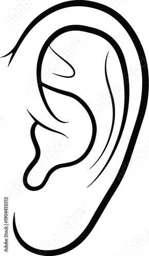 A minimalist black and white line drawing of a human ear
