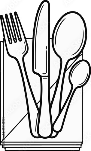 A fork, knife, and two spoons in a holder
