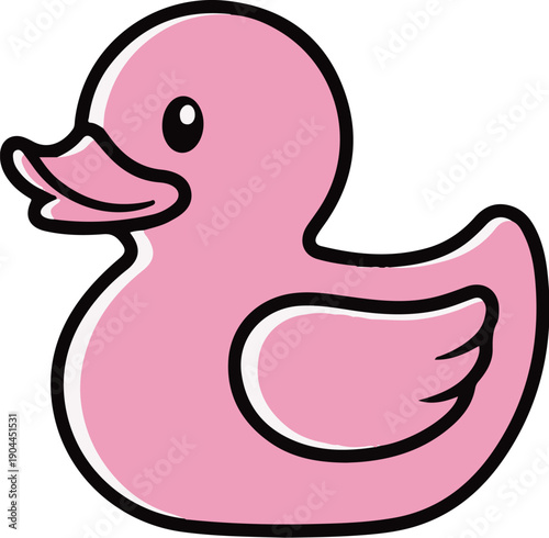 A simple illustration of a bright pink rubber duck toy