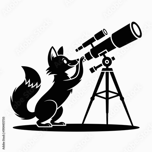 Intriguing Astronomy Fox Silhouette Vector, Gazing at the Stars, Symbolizing Exploration and Wonder