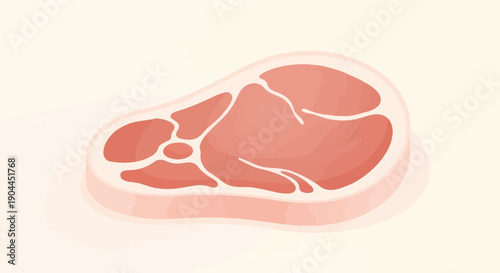 A simple illustration of a pink steak with white marbling on a pale background