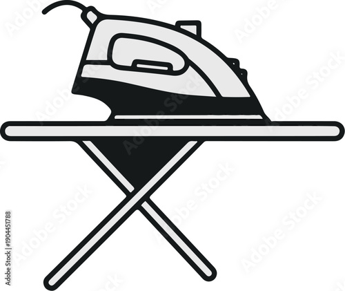 A simple illustration shows an electric iron on a foldable ironing board