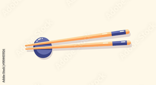 A minimalist illustration of wooden chopsticks resting on a blue holder