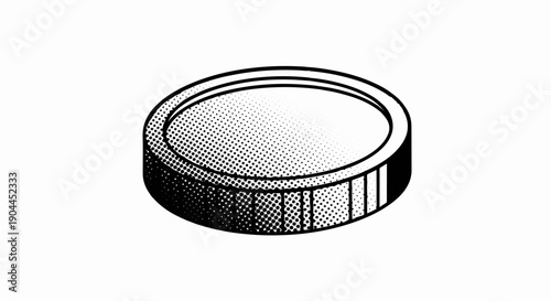 A simple, stylized depiction of a circular coin rendered in black ink
