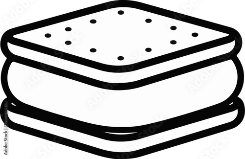 A minimalist line drawing of a square sandwich cookie with a cream filling