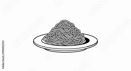 A simple, stylized line drawing of a plate of spaghetti on a white background