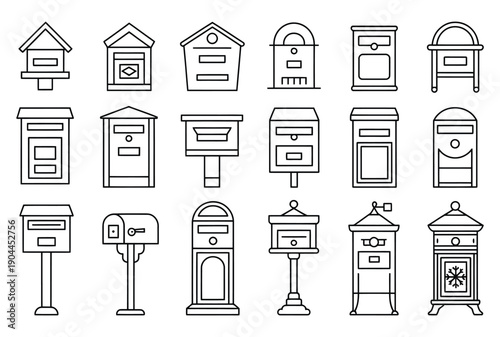 Vector illustration showcasing a variety of stylish mailboxes in diverse designs and shapes