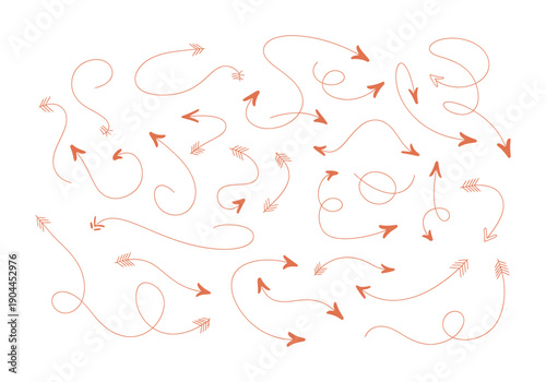 Detailed vector illustration featuring abstract brown lines and arrows pointing in various directions on a white background