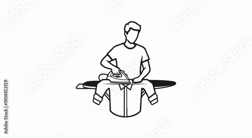 A person is ironing a shirt on an ironing board