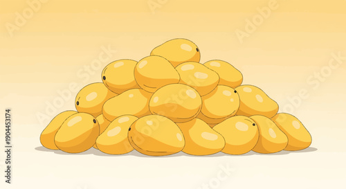 A large pile of ripe, yellow mangoes stacked in a pyramid shape