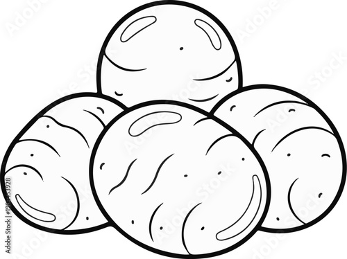 A group of five simplified, outlined tubers piled in a cluster