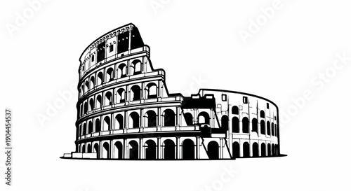 A monochrome illustration of the ancient Roman Colosseum