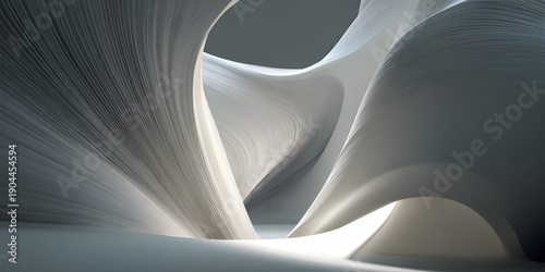 Abstract white 3d rendered curved shapes with frosted texture and soft lighting effects isolated on white background