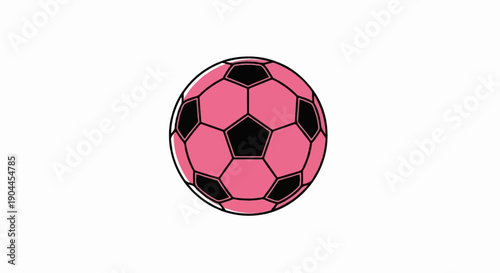 A pink soccer ball with black pentagons and hexagons on a white background
