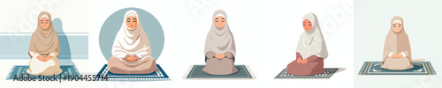 vector of mother sitting on a prayer mat reciting dhikr