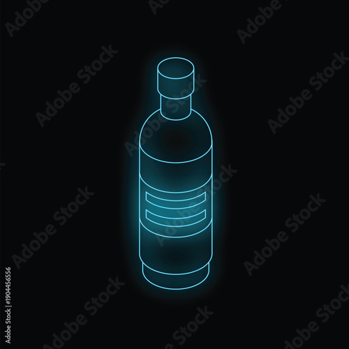 Neon blue glowing isometric bottle on a dark background