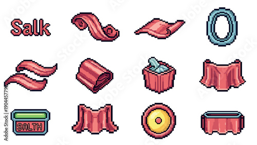 Pixel Art Retro pixel art collection with red meats and vintage lettering