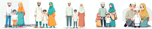 Vector of father, mother, and child wearing Muslim clothing. Ramadan theme. Vektor, icon, set icon, minimalist, flat