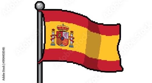 Pixel art spanish flag waving on a pole