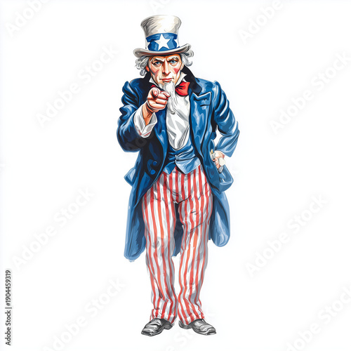 Uncle Sam pointing and encouraging patriotism in iconic outfit  