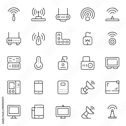 Internet and Network Technology Icon Set with Smart Home and Surveillance