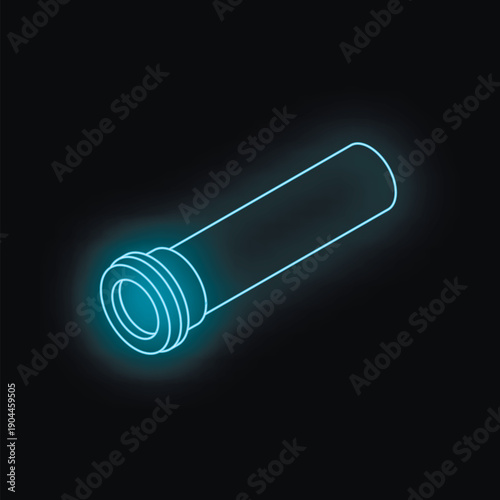 Neon blue spyglass glowing on a dark background, offering an isometric perspective