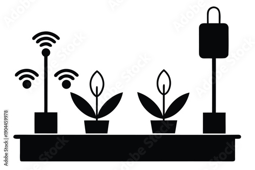 smart garden with sensors silhouette vector illust