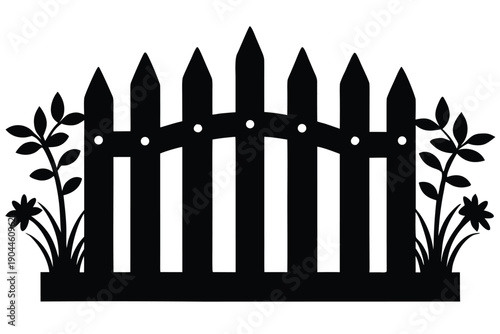 garden fence silhouette vector illustration