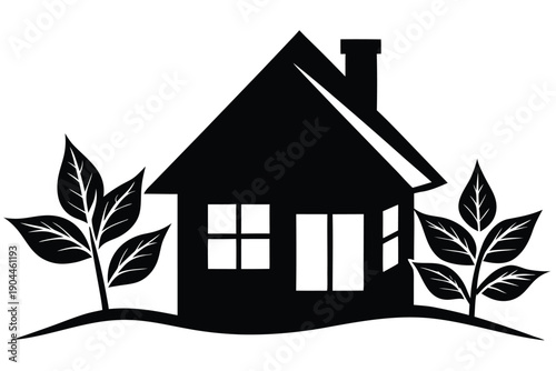 eco house silhouette vector illustration