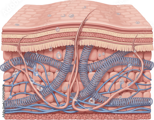 Isolated a realistic Skin retains moisture, produces collagen, and reduces wrinkles and sagging. 3D rendering vector art with white background..