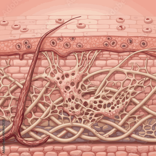 Isolated a realistic UV Radiation Sun Damage on Skin Layer and Collagen Fiber 3D vector art ..