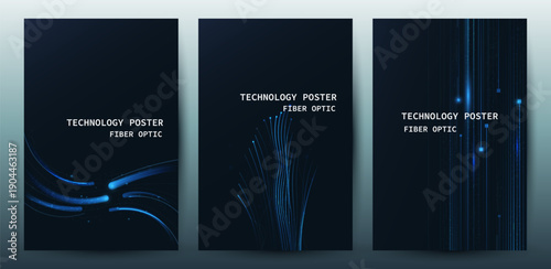 Fiber Optic Line Light Speed Abstract Optical Technology Network Poster Set