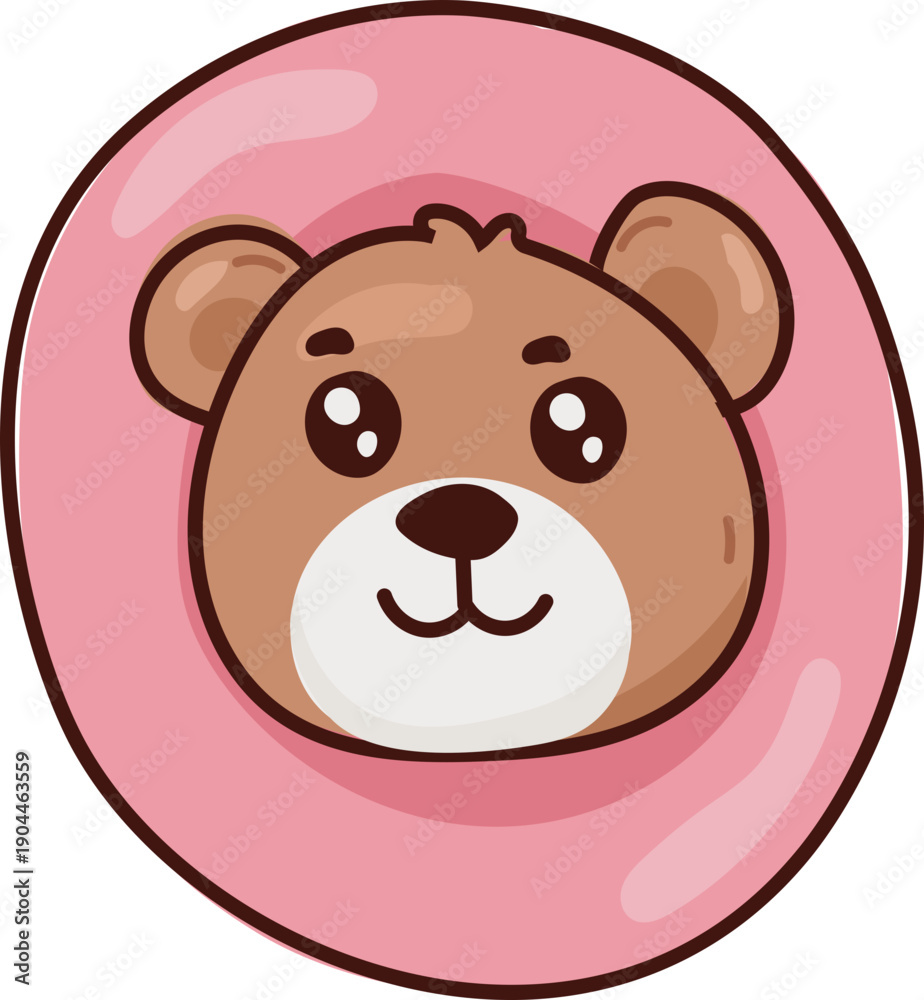 Obraz premium Teddy bear face round badge cute valentine icon sticker