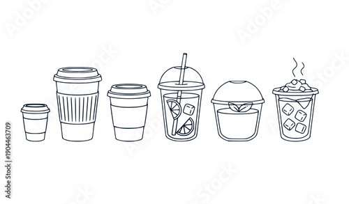 Variety of Coffee Cups & Drink Containers - Flat Design Vector Illustration