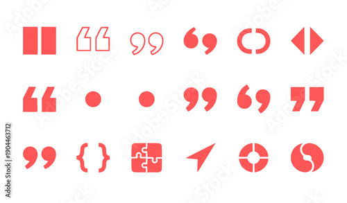 Quote Marks and Symbols Vector Icon Set Flat Design