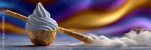 Wallpaper Mural Luxurious Soft Serve Ice Cream in Ornate Golden Bowl with Smoke Torontodigital.ca