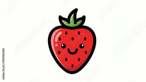 Cartoon Strawberry Character with Smiling Face.
