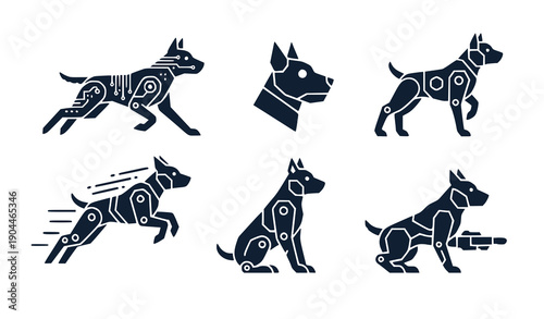 Robotic Dogs in Various Poses Vector Illustration