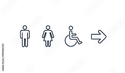 Diverse Restroom Signs with Arrow Direction Vector Illustration