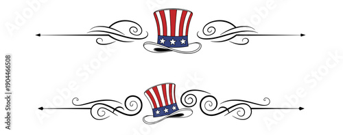 Decorative text dividers with Uncle Sam hats in patriotic colors and elegant design 