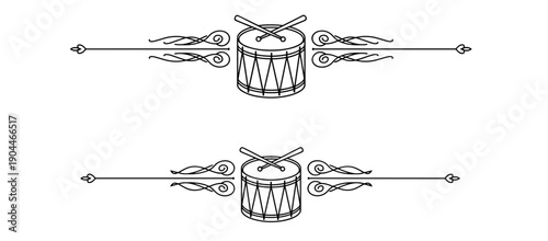 Decorative text dividers with drums  in elegant line art design