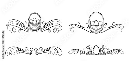 Decorative Easter basket dividers with elegant swirls for spring celebrations and holiday designs