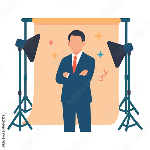 Businessman standing with crossed arms in photo studio