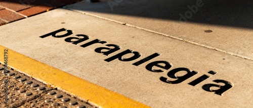 Conceptual image representing the medical condition of paraplegia with text on a floor sign.