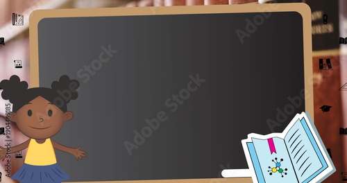 Image of school items icons moving over library