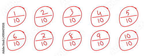 Canvastavla Red marker handwritten fractions circled like teacher exam grading on white back