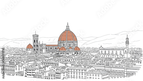 Florence cityscape with detailed duomo and historic architecture in linear style