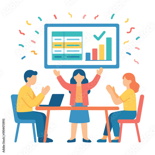 People celebrating business presentation success